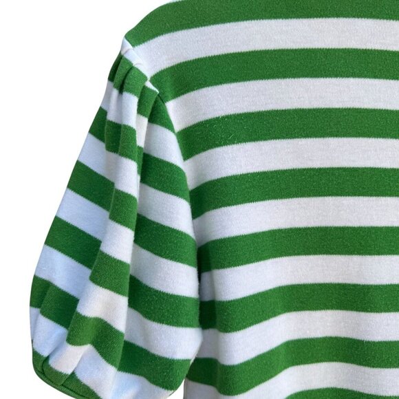 The Works Vintage Womens Green White Striped Pleated Puff Sleeve V-Neck Crop Top - Picture 7 of 8